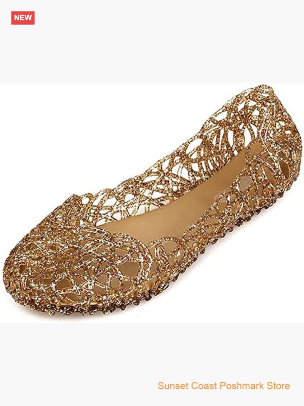 Jelly Shoes Flat Slip On Sandals Hollow Out Ballet Flat Sequins